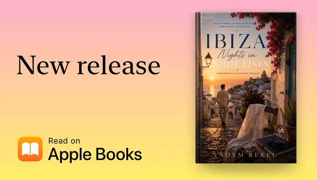 Apple Books promotional artwork for Ibiza Nights in White Linen — A Mediterranean Summer Romance